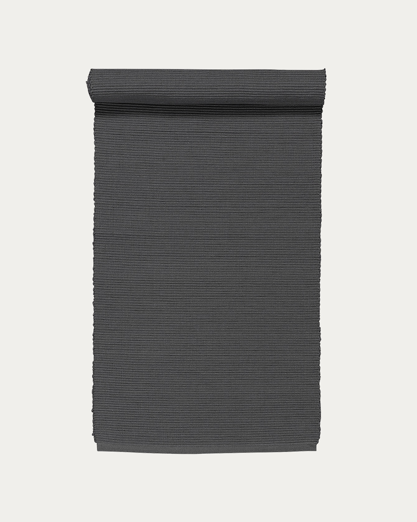 Produktbild granitgrau UNI Tischläufer aus weicher Baumwolle in Rippenqualität von LINUM DESIGN. Größe 45x150 cm.