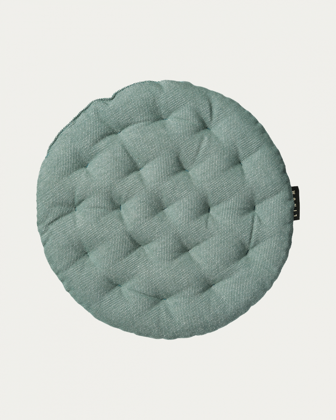 Product image dark grey turquoise PEPPER seat cushion made of soft cotton with recycled polyester filling from LINUM DESIGN. Size ø37 cm.